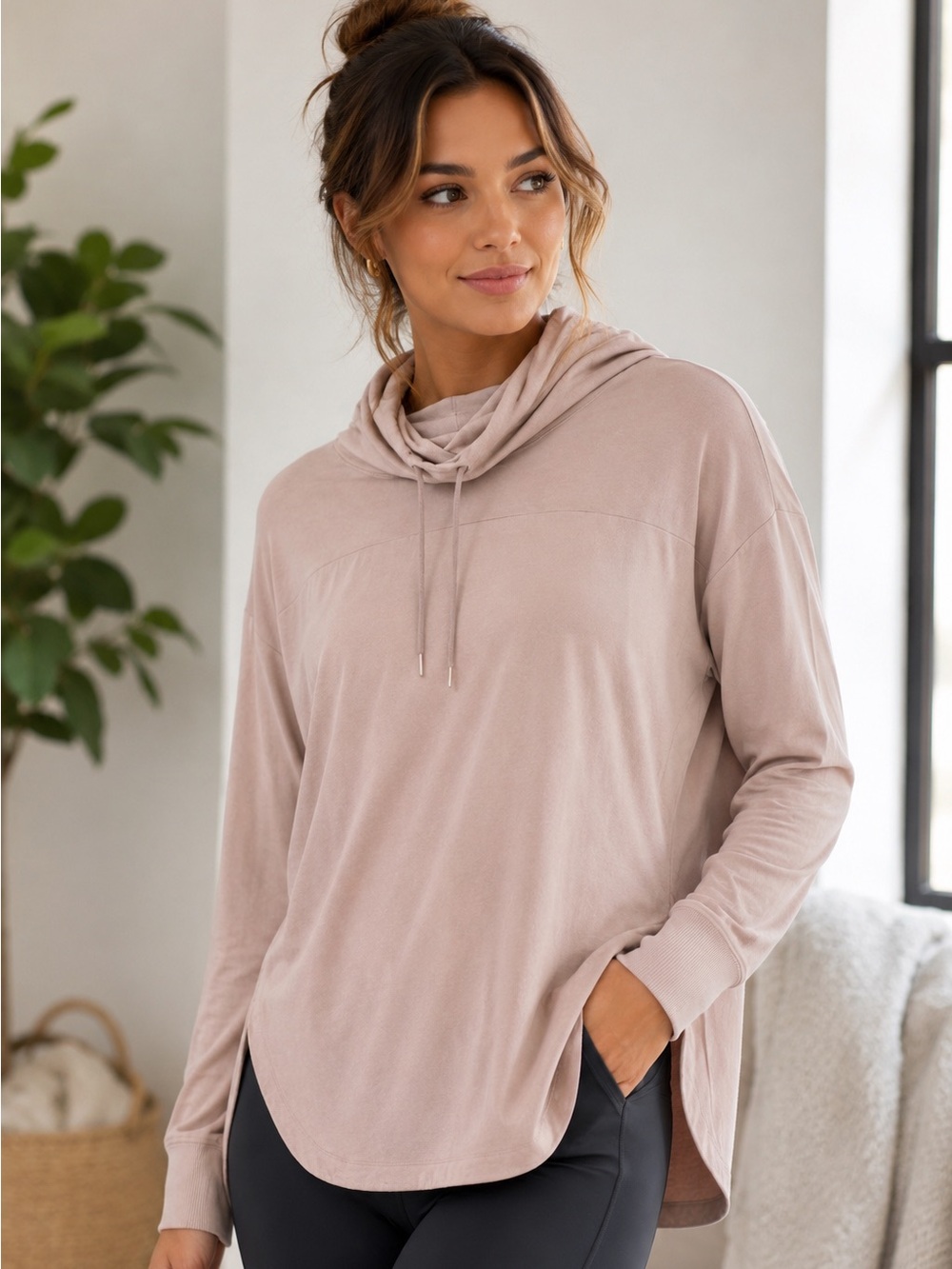 Apana Blush Pink Cowl Neck Yoga Pullover Hoodie Women’s Large